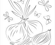 Coloriage Oignon entour&eacute; par des papillons