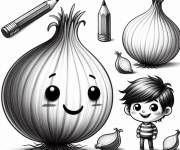 Coloriage Oignon kawaii avec un petit enfant