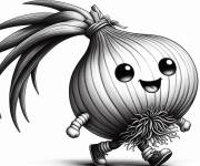 Coloriage Oignon kawaii en marchant