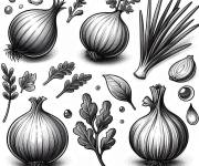 Coloriage Oignons &agrave; motifs en fleurs &agrave; table