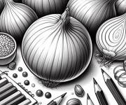 Coloriage Oignons d&eacute;taill&eacute;s et des crayons