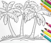 Coloriage Arbre de palmier avec des crayons de couleurs