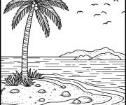 Coloriage Archipel avec de palmier tropicale