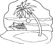 Coloriage et dessins gratuit Bateau de croisi&egrave;re et Palmier à imprimer