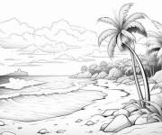 Coloriage Conception r&eacute;aliste d'une plage avec des palmiers au bord