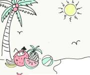 Coloriage Continue le coloriage de ce palmier sur la plage