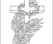 Coloriage Croix avec feuilles de palmier activit&eacute; pour enfants
