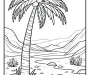 Coloriage Dans le d&eacute;sert on trouve le palmier avec ses cocotiers