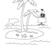 Coloriage Dauphin, bateau e pirate et Palmier