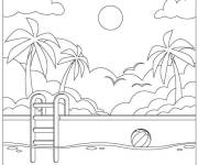 Coloriage Des palmiers plant&eacute;s sur un piscine