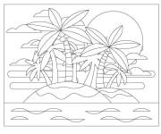 Coloriage Deux iles avec plein des palmiers