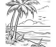 Coloriage Deux palmiers qui d&eacute;corent la plage de l'ile