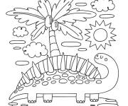Coloriage Dinosaure devant un arbre de palmier