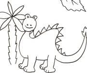 Coloriage Dinosaure devant un Palmier