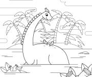 Coloriage dinosaure et palmier dessin&eacute; &agrave; la main de cartoon