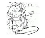 Coloriage Dora devant un palmier