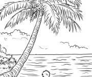 Coloriage Enfants jouant pr&egrave;s d'un palmier