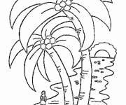 Coloriage Femme sous un arbre de palmier simple