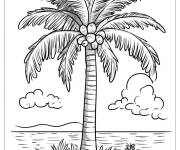 Coloriage Fruit coco dans un palmier tropical