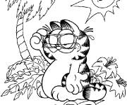 Coloriage Garfield devant un Palmier