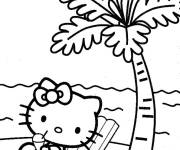 Coloriage Hello Kitty sur un chaise long sous les palmiers