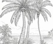 Coloriage Illustration r&eacute;aliste en noir de jolies palmier sur la plage