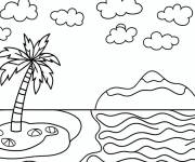 Coloriage Image de palmier sur un ile tropicale adorable