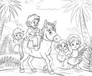 Coloriage J&eacute;sus avec les enfants sous les palmiers