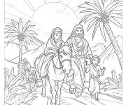 Coloriage J&eacute;sus dans le d&eacute;sert sous les palmiers