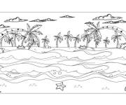 Coloriage La mer agit&eacute;e devant l'ile des palmiers