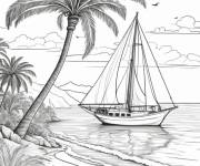 Coloriage Le navire a trouv&eacute; un ile abandonn&eacute; avec des palmiers