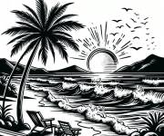 Coloriage Le palmier sur plage pendant l'automne