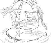 Coloriage Le tr&eacute;sor des pirates devant les palmiers