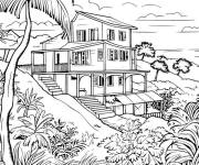 Coloriage Maison de luxe avec un palmier dans le jardin