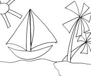 Coloriage et dessins gratuit Navire et Palmier dessin&eacute; &agrave; la main à imprimer