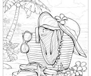 Coloriage On a tout pour profiter de la vacance sous un palmier sur plage