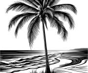 Coloriage Palmier aimable en noir au bord de la mer