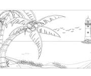 Coloriage Palmier au bord de la mer