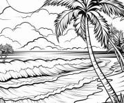 Coloriage Palmier au milieu de la mer
