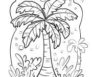 Coloriage Palmier avec cocotiers et feuilles pour enfants