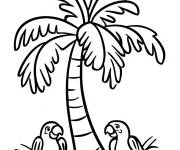 Coloriage Palmier avec deux perroquets
