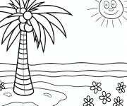 Coloriage Palmier avec un soleil mignon