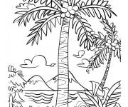 Coloriage Palmier dans un foret sous la lune