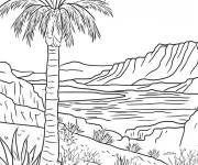 Coloriage Palmier dans une oasis du d&eacute;sert