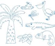 Coloriage Palmier et animaux