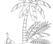 Coloriage Palmier et le ch&acirc;teau en sable &agrave; construire