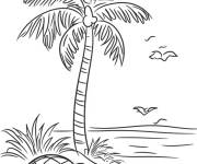 Coloriage Palmier et tortues de mer sur le rivage