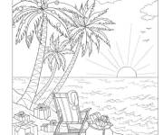 Coloriage Palmier sur la plage d&eacute;cor&eacute; pour le Noel