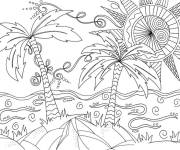 Coloriage Palmiers anti-stress sur une plage extraordinaire
