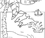 Coloriage et dessins gratuit Palmiers d'iles et vue de la mer à imprimer